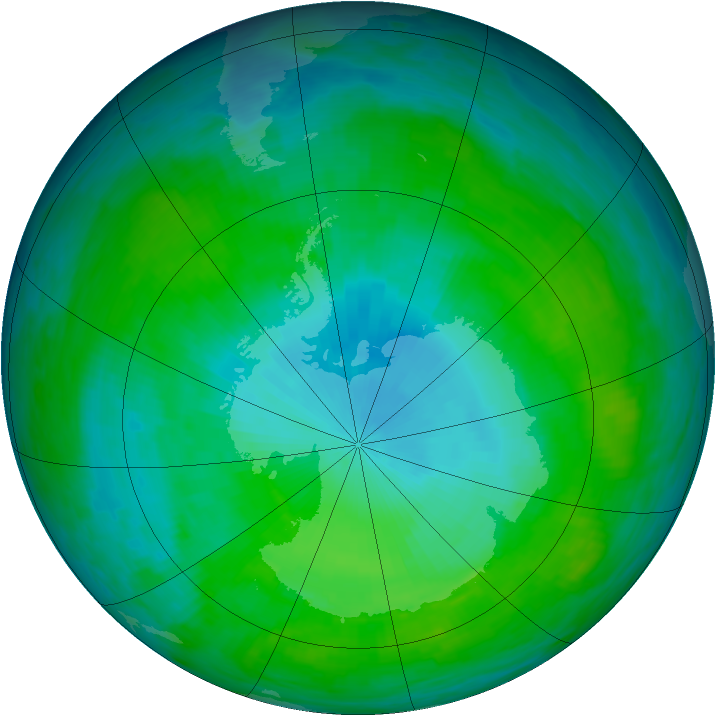 Antarctic ozone map for 29 January 1992